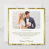 Carte De Remerciements Gold Green Damask Wedding (Dos)