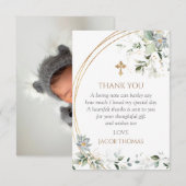 Carte De Remerciements Gold Green Eucalyptus Boy Baptism (Devant / Derrière)