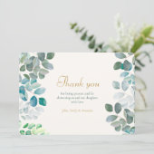 Carte De Remerciements Gold Green Floral Rustic Baptême (Debout devant)