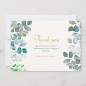 Carte De Remerciements Gold Green Floral Rustic Baptême (Devant)