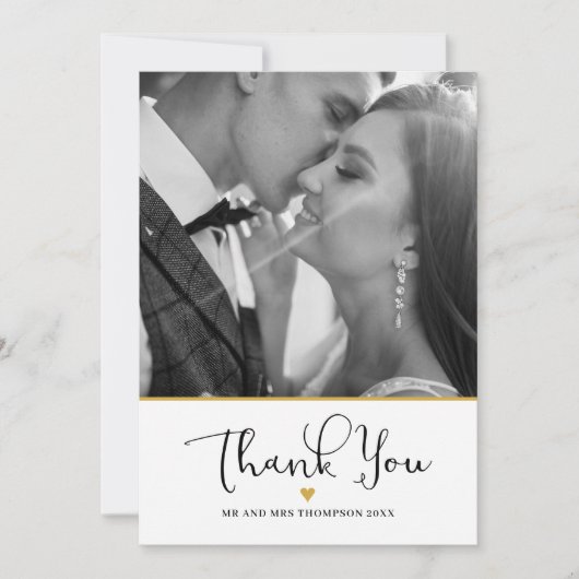 Carte De Remerciements Gold Heart Elegant Script Mariage Photo (Devant)