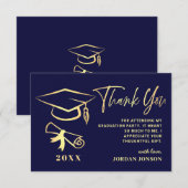 Carte De Remerciements Gold Navy Blue Modern Graduation Party (Devant / Derrière)
