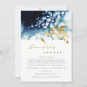 CARTE DE REMERCIEMENTS GOLD NAVY SOUS L'EAU POISSON COUPLE DOUCHE INVITAT