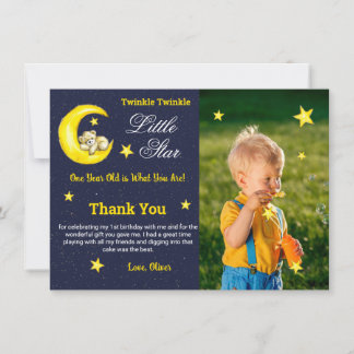 Carte De Remerciements Gold Navy Twinkle Little Star 1er anniversaire Pho