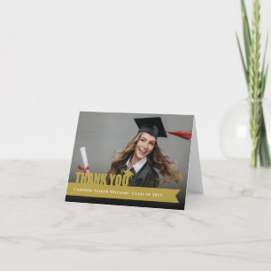 Carte De Remerciements Gold Overlay Ruban Graduation Cap Photo moderne