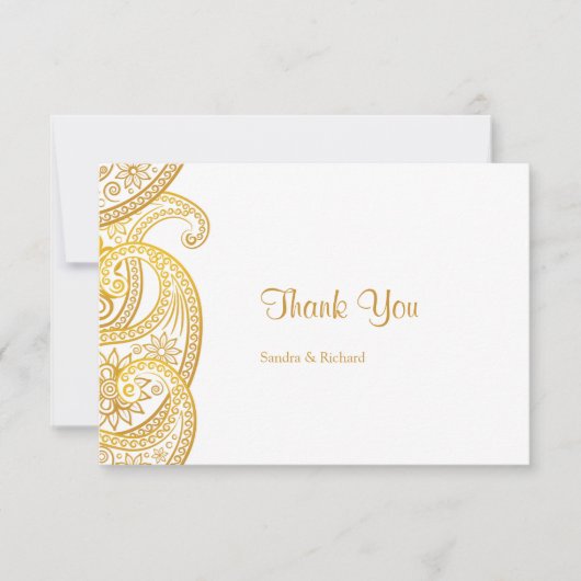 Carte De Remerciements Gold Paisley Mariage indien traditionnel (Devant)