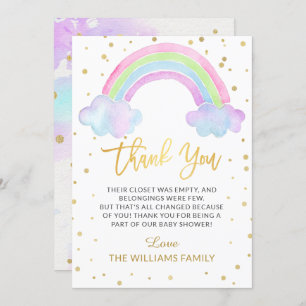 Carte De Remerciements Gold Pastel Aquarelle Rainbow Twins Baby shower