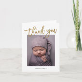 Carte De Remerciements Gold Script Modern Photo simple Baby (Devant)