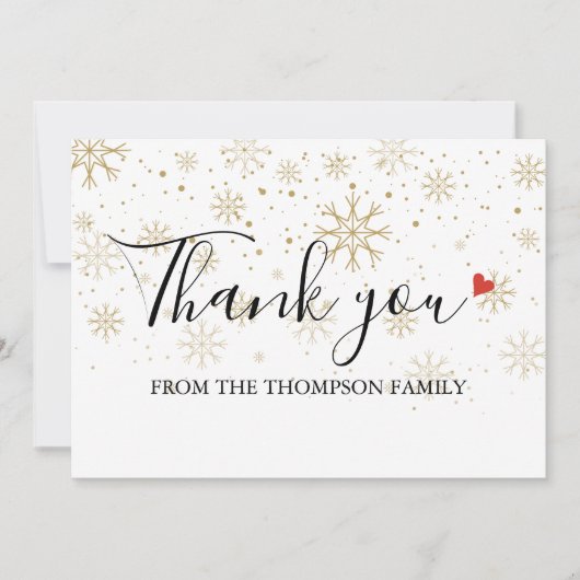 Carte De Remerciements Gold Winter Flammes de neige Noël (Devant)
