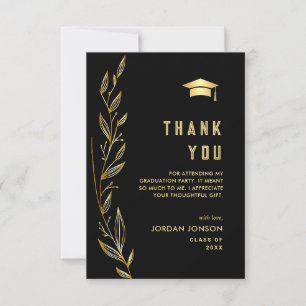 Carte De Remerciements Golden Black Graduation moderne