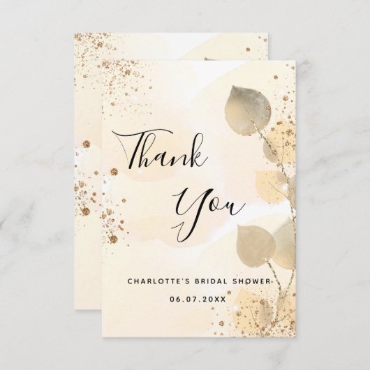 Carte De Remerciements Golden eucalyptus parties scintillant moderne douc (Devant / Derrière)