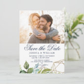 Carte De Remerciements Golden Foliage Photo Enregistrer l'invitation Date (Debout devant)