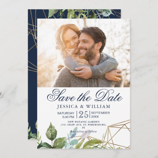 Carte De Remerciements Golden Foliage Photo Enregistrer l'invitation Date (Devant / Derrière)