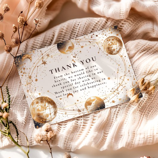 Carte De Remerciements Golden Moonlit Celestial Wedding