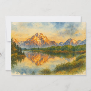 Carte De Remerciements Golden Mountain Reflection Aquarelle Paysage