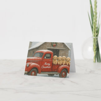Carte De Remerciements Golden Retriever Puppies in Truck Christmas Card
