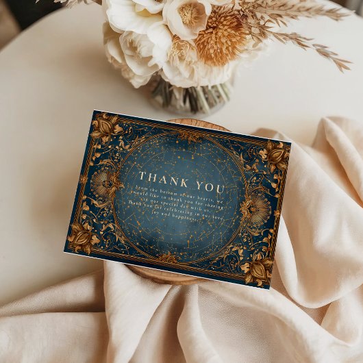 Carte De Remerciements Golden Starry Night Wedding