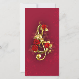 Carte De Remerciements Golden Treble Clef avec fleurs Roses