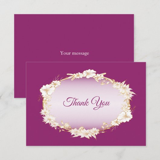 Carte De Remerciements Golden White Floral Pink Wedding Geometric Rustic (Devant / Derrière)