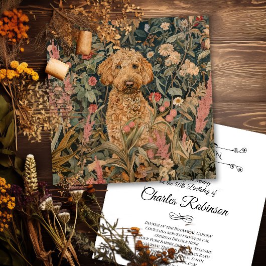 Carte De Remerciements Goldendoodle Chien dans William Morris Style Garde