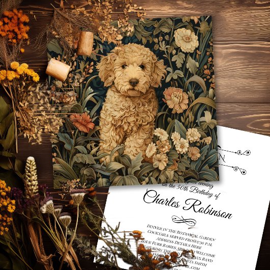 Carte De Remerciements Goldendoodle Chiot William Morris Style Party