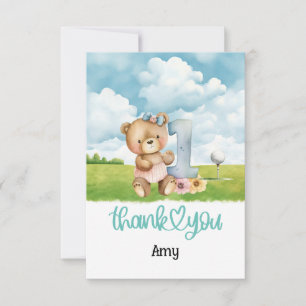 Carte De Remerciements Golf 1er Anniversaire Teddy Bear golfeur sur terra