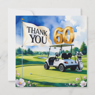 Carte De Remerciements Golf 60e anniversaire avec voiturette de golf sur