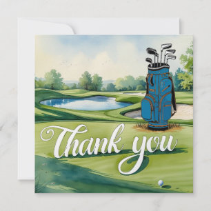 Carte De Remerciements Golf avec texte sur le terrain de golf aquarelle s
