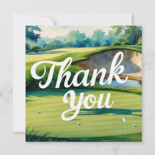 Carte De Remerciements Golf avec texte sur le terrain de golf aquarelle s