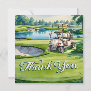 Carte De Remerciements Golf avec texte sur le terrain de golf aquarelle s