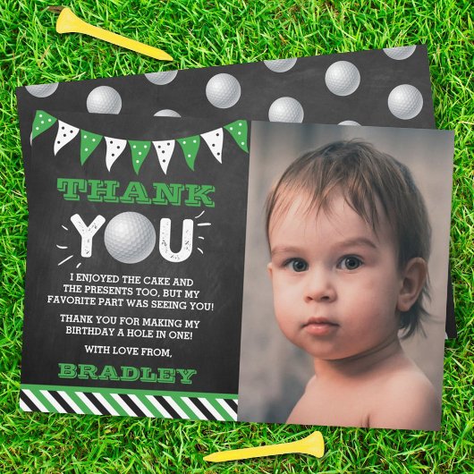 Carte De Remerciements Golf Ball N'importe quel âge Photo anniversaire