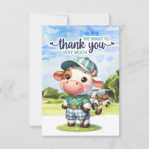 Carte De Remerciements Golf de vache avec Golf Panier en vert