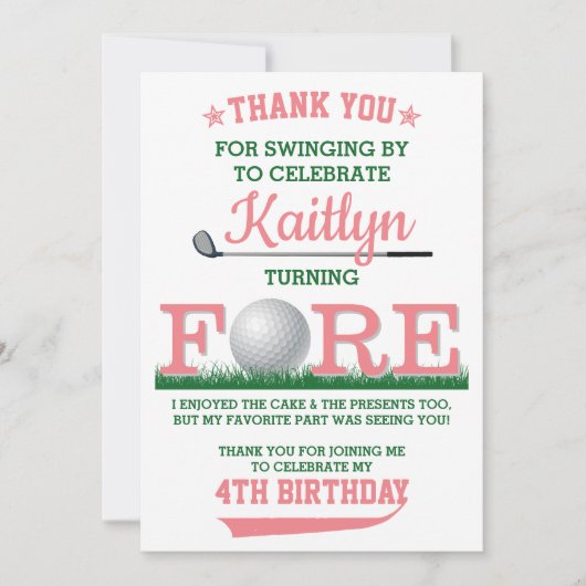 Carte De Remerciements Golf PAR-TEE 4e anniversaire (Devant)