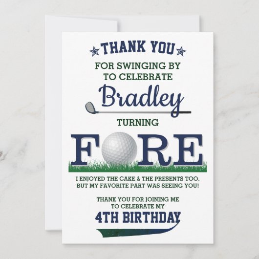 Carte De Remerciements Golf PAR-TEE 4e anniversaire (Devant)