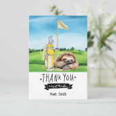 Carte De Remerciements Golf Sloth Golfer sur herbe verte (Debout devant)