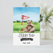 Carte De Remerciements Golf Sloth Golfer sur herbe verte (Debout devant)