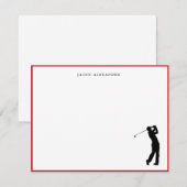 Carte De Remerciements Golfer Silhouette Personalized Red Border (Devant / Derrière)