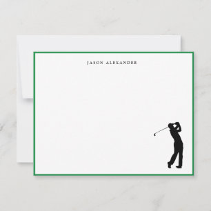 Carte De Remerciements Golfeur Silhouette Bordure verte personnalisée