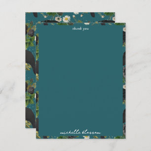 Carte De Remerciements Goth Crows et Roses noirs Profond Turquoise Motif