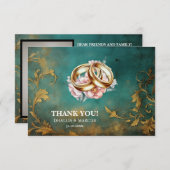 Carte De Remerciements Goth Floral turquoise Et Or (Devant / Derrière)