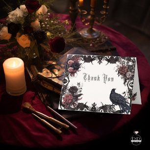 Carte De Remerciements Goth Rosewood Corbeau noir Floral