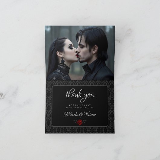 Carte De Remerciements Gothic Black Damask Rose Wedding (Intérieur)