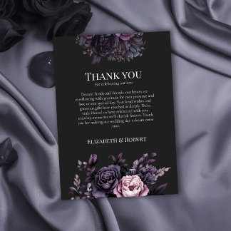 Carte De Remerciements Gothic Black Floral Wedding Thank You Card