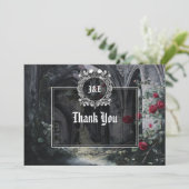 Carte De Remerciements Gothic Ruins Roses Floral Monogram Wedding (Debout devant)