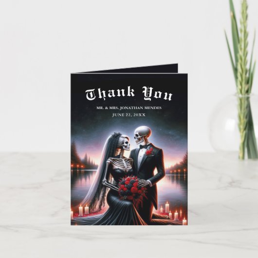 Carte De Remerciements Gothic Skeleton Couple Navy Wedding Thank You (Devant)