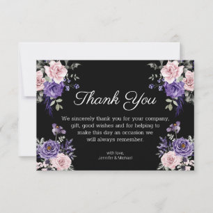 Carte De Remerciements gothique floral violet rose noir halloween mariage