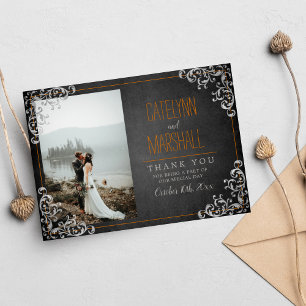 Carte De Remerciements Gothique Flourish Halloween Mariage foncé