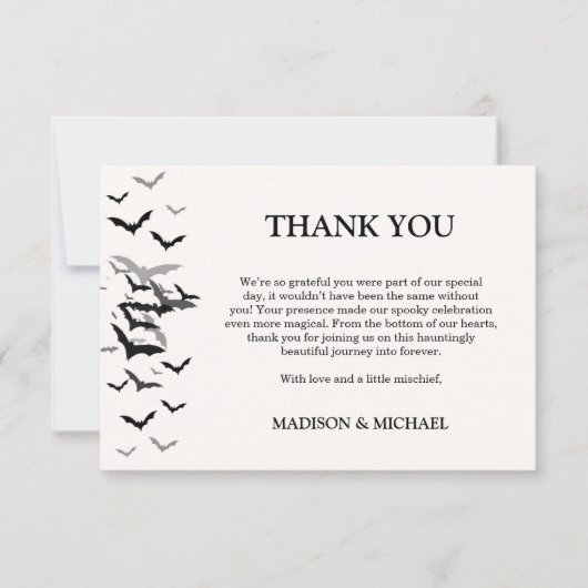 Carte De Remerciements Gothique Halloween Black Bat Mariage Bienvenue (Devant)