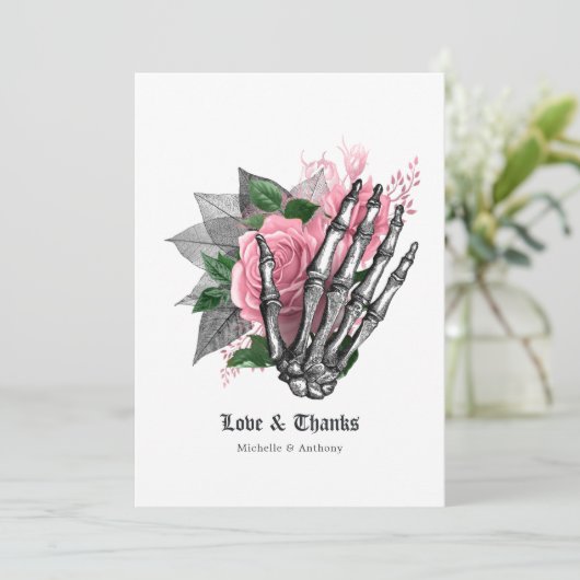 Carte De Remerciements Gothique Halloween Floral Rose (Debout devant)