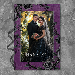 Carte De Remerciements Gothique noir corbeau noir Rose violet Mariage pho